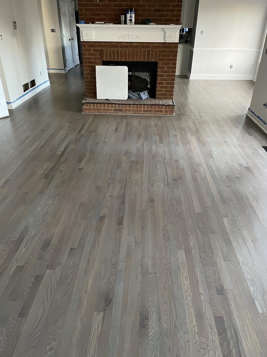 Gray hardwood floor installation